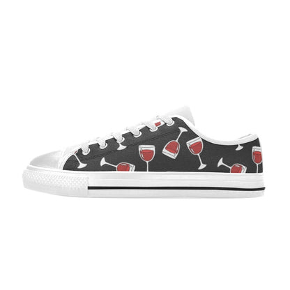 Wine Glass Print Design LKS303 Women's White Low Top Shoes