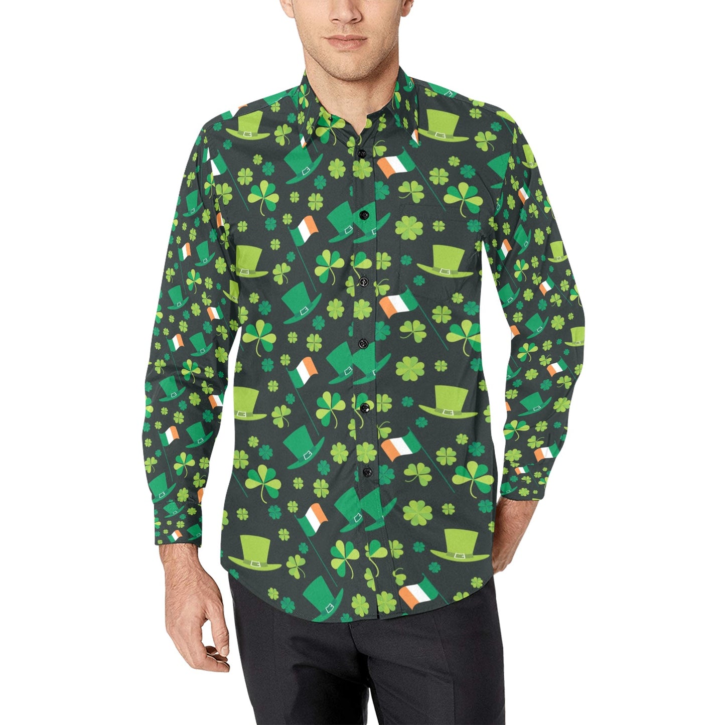 Shamrock Saint Patrick's Day Print Design LKS304 Men's Long Sleeve Dress Shirt