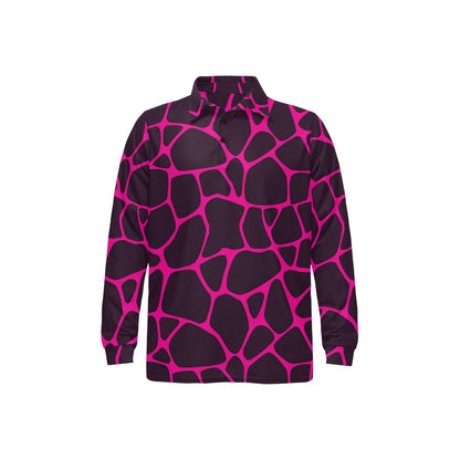 Giraffe Pink Background Texture Print Long Sleeve Polo Shirt For Men's