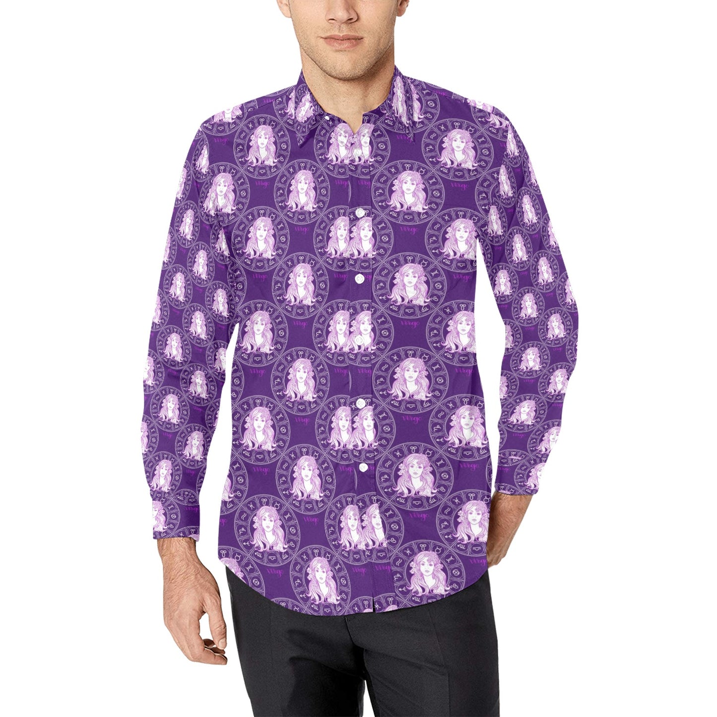 Virgo Print Design LKS301 Men's Long Sleeve Dress Shirt