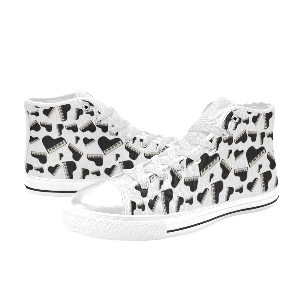 Piano Print Design LKS405 Men's High Top Canvas Shoes