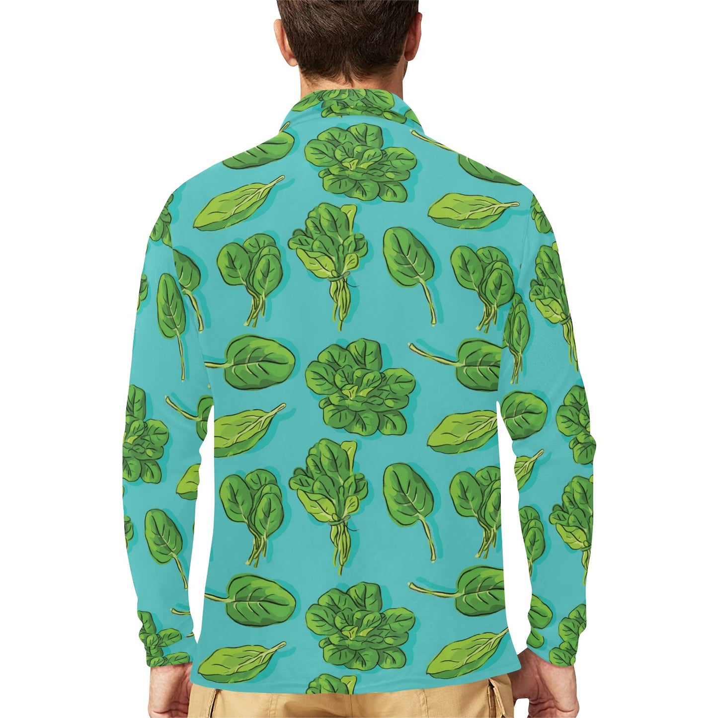 Spinach Print Design LKS301 Long Sleeve Polo Shirt For Men's