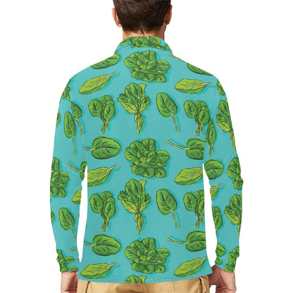 Spinach Print Design LKS301 Long Sleeve Polo Shirt For Men's