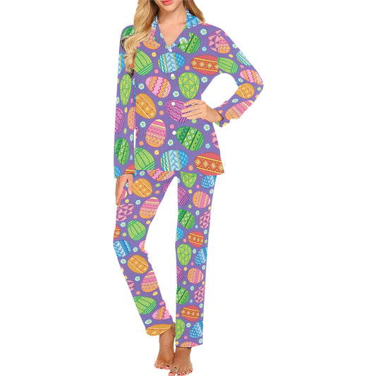 Easter Eggs Pattern Print Design RB010 Women's Long Pajama Set