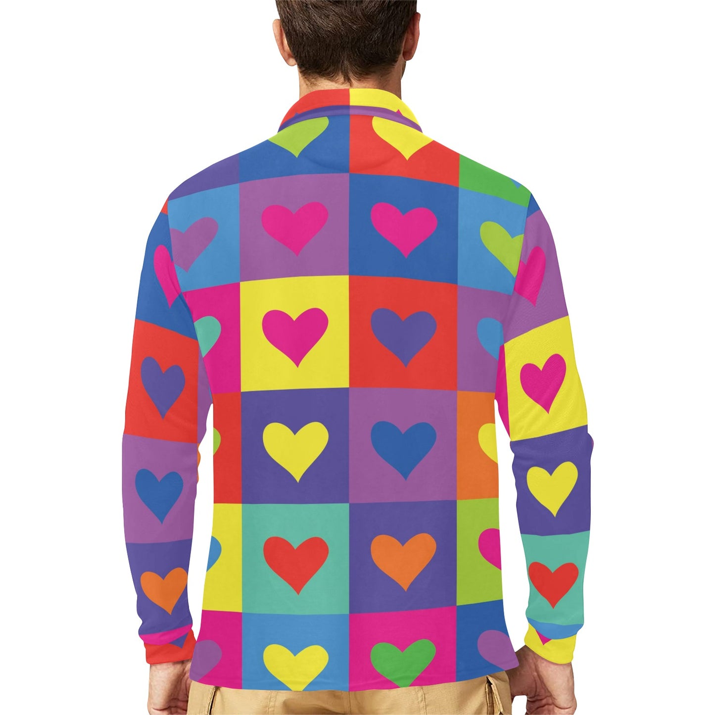 Pop Art Heart Pattern Print Design A01 Long Sleeve Polo Shirt For Men's