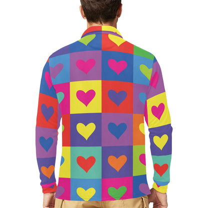 Pop Art Heart Pattern Print Design A01 Long Sleeve Polo Shirt For Men's