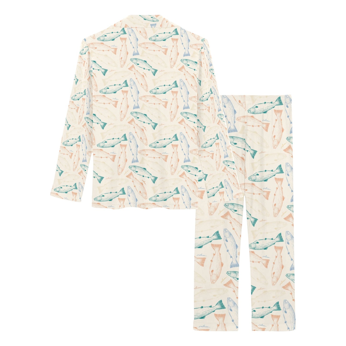 Salmon Fish Print Design LKS305 Women's Long Pajama Set