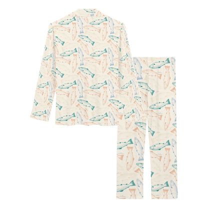 Salmon Fish Print Design LKS305 Women's Long Pajama Set
