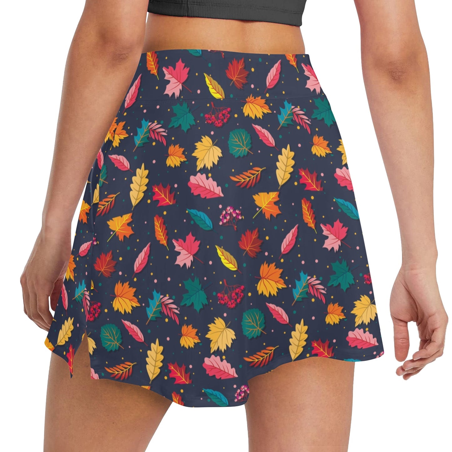 Elm Leave Colorful Print Pattern 17" Golf & Pickleball Skort with Pockets