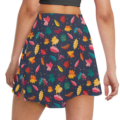 Elm Leave Colorful Print Pattern 17" Golf & Pickleball Skort with Pockets