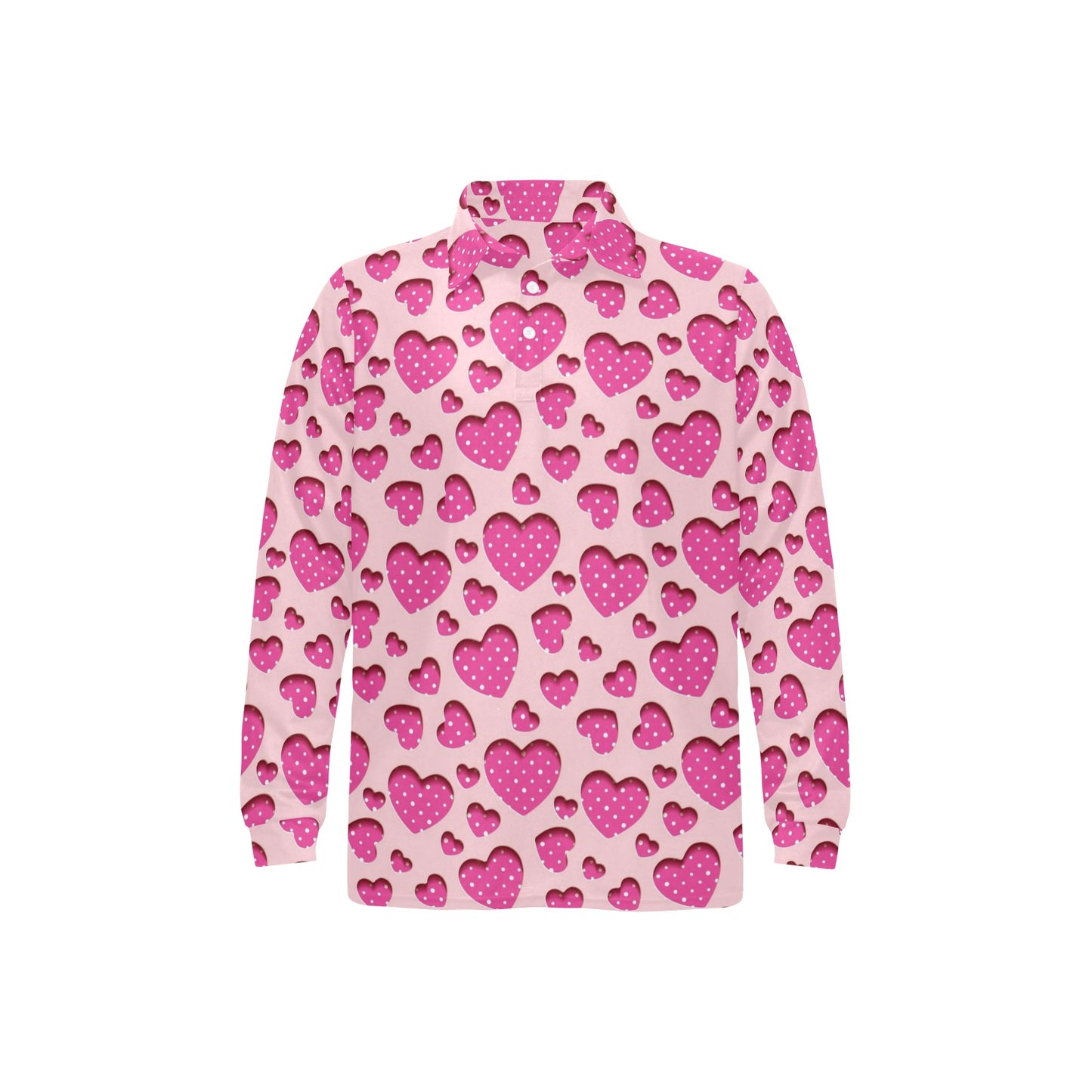Heart Pink Pattern Print Design HE06 Long Sleeve Polo Shirt For Men's