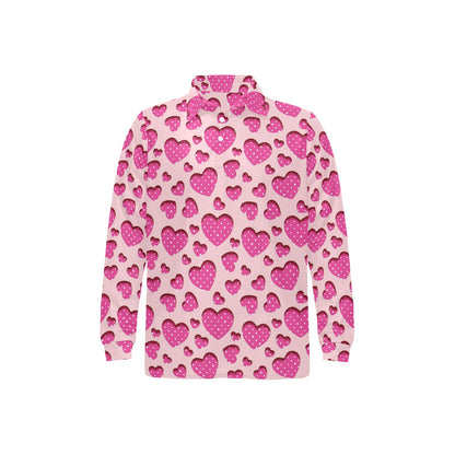 Heart Pink Pattern Print Design HE06 Long Sleeve Polo Shirt For Men's