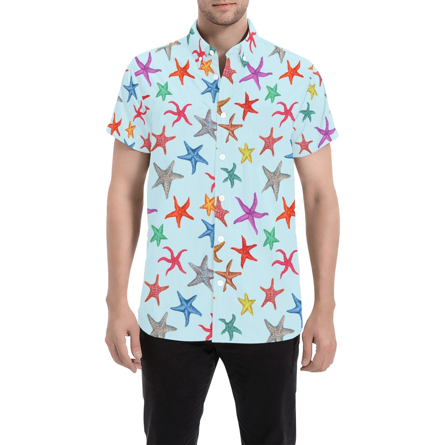Starfish Print Design LKS402 Men Short Sleeve Button Up Shirt