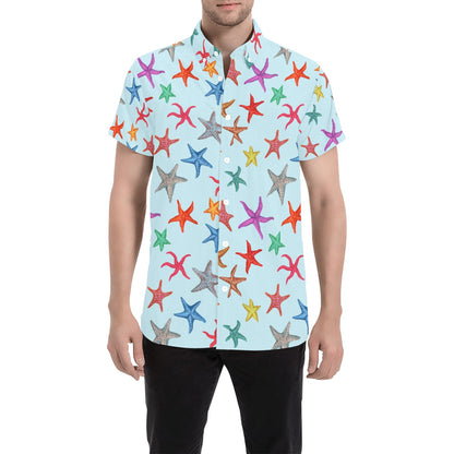 Starfish Print Design LKS402 Men Short Sleeve Button Up Shirt