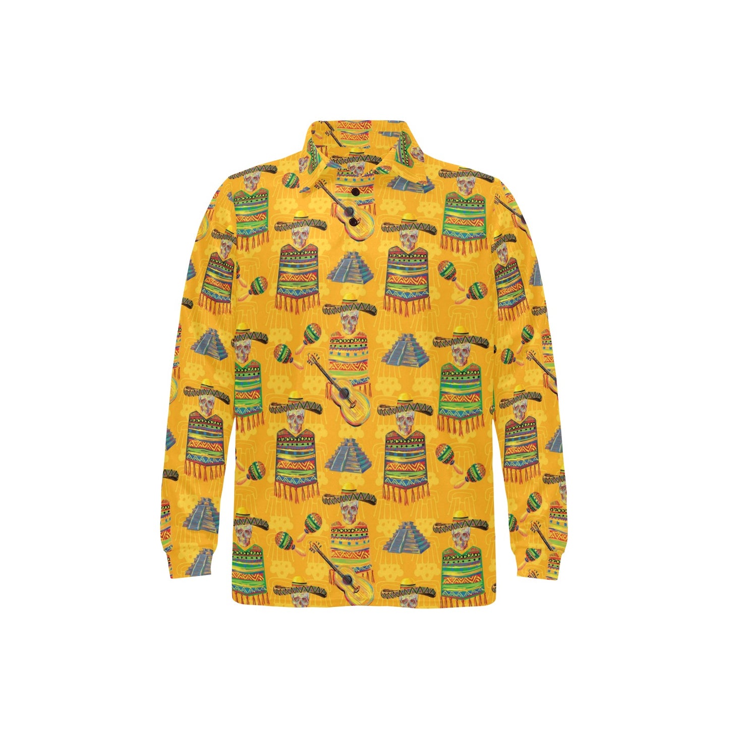 Maracas Mexican Style Pattern Print Design 02 Long Sleeve Polo Shirt For Men's