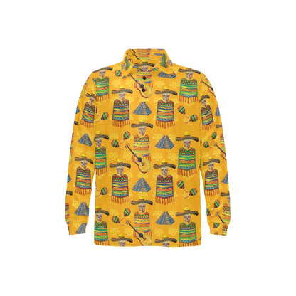 Maracas Mexican Style Pattern Print Design 02 Long Sleeve Polo Shirt For Men's