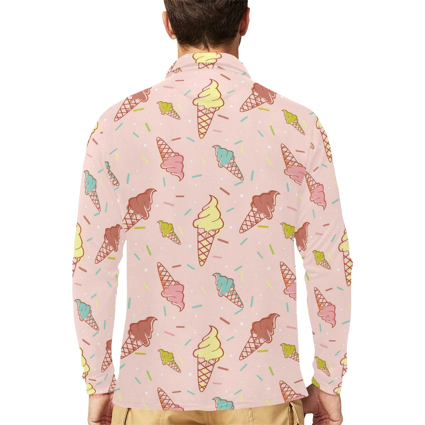 Ice Cream Pattern Print Design 02 Long Sleeve Polo Shirt For Men's