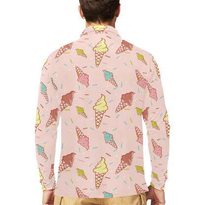 Ice Cream Pattern Print Design 02 Long Sleeve Polo Shirt For Men's