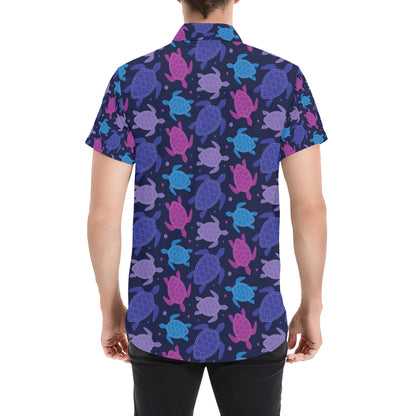 Sea Turtle Print Design LKS309 Men Short Sleeve Button Up Shirt