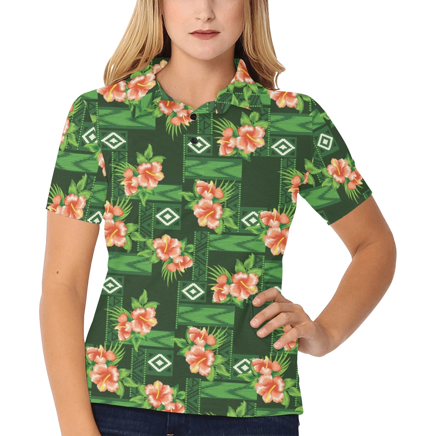 Hibiscus Pattern Print Design HB05 Women's Polo Shirt