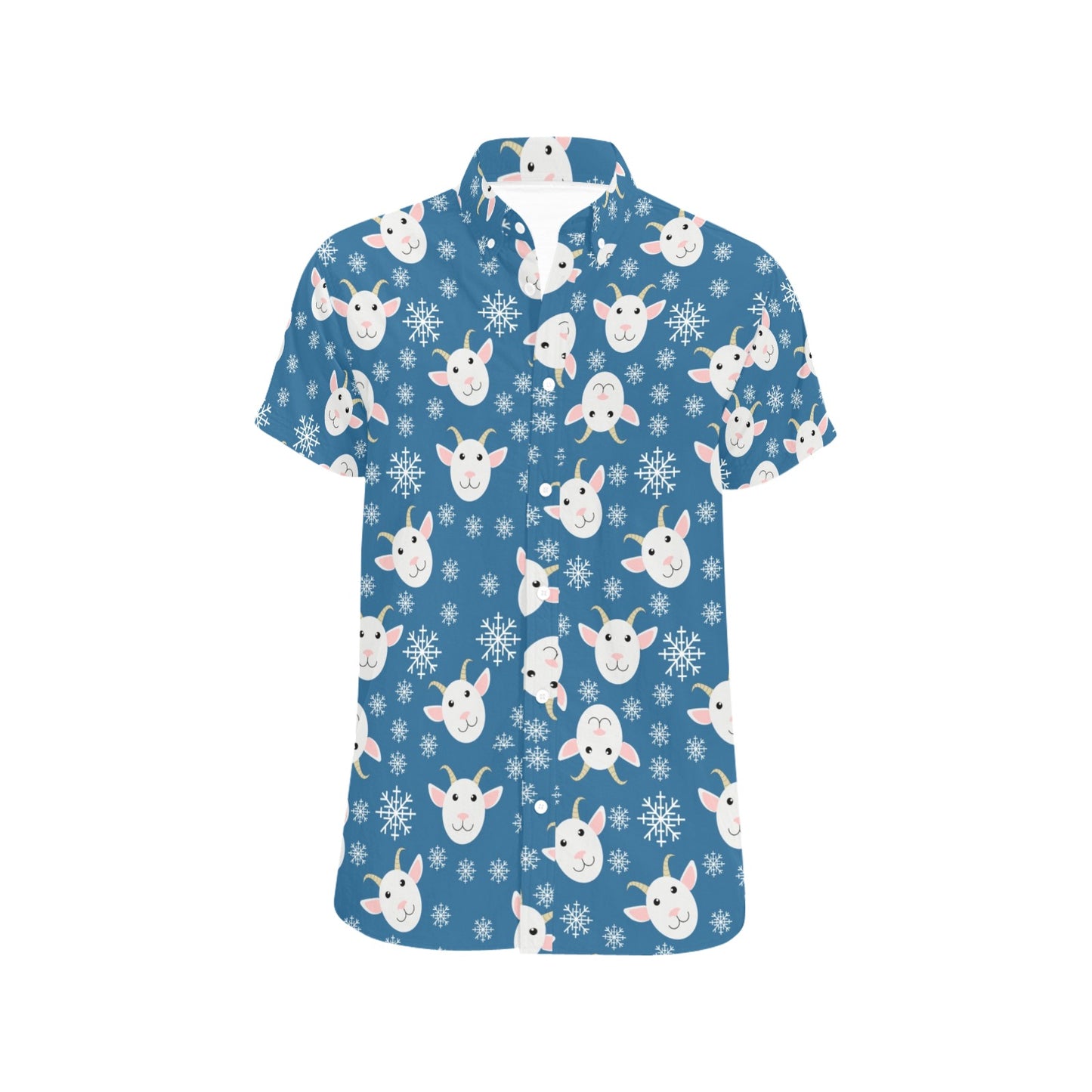 Goat Print Design LKS402 Men Short Sleeve Button Up Shirt