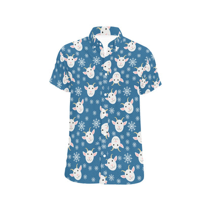Goat Print Design LKS402 Men Short Sleeve Button Up Shirt
