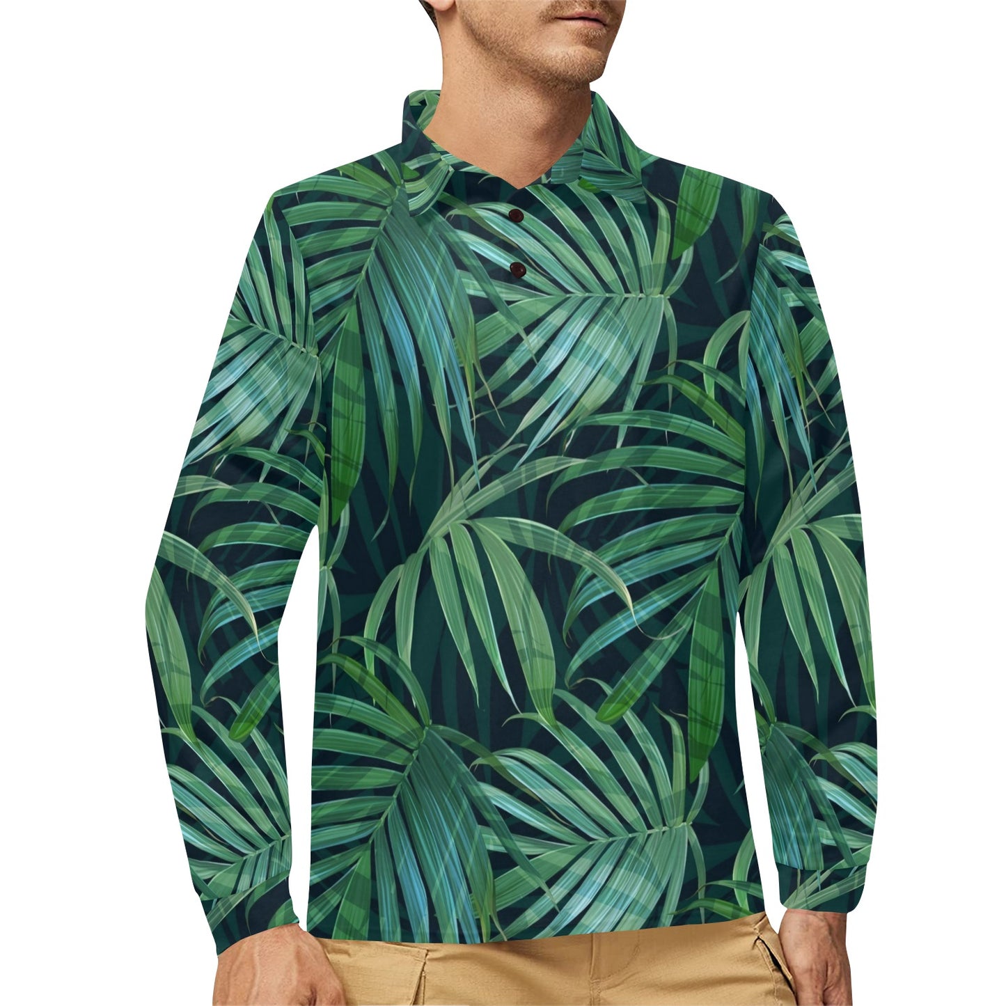 Tropical Flower Pattern Print Design TF011 Long Sleeve Polo Shirt For Men's