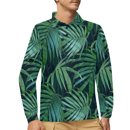 Tropical Flower Pattern Print Design TF011 Long Sleeve Polo Shirt For Men's