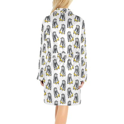 Chimpanzee Pattern Print Design 05 Women's Fleece Robe