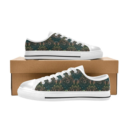 Sun Moon Print Design LKS307 Women's White Low Top Shoes