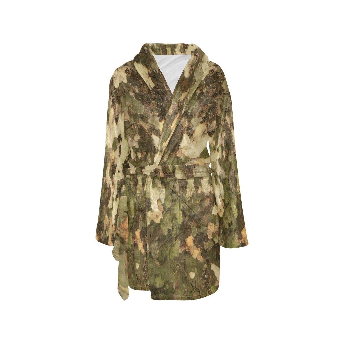 Camo Realistic Tree Texture Print Women's Fleece Robe