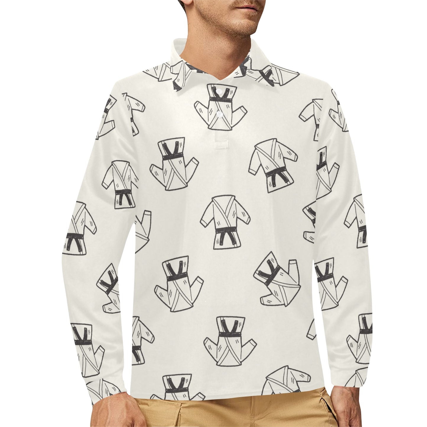 Karate Pattern Print Design 01 Long Sleeve Polo Shirt For Men's