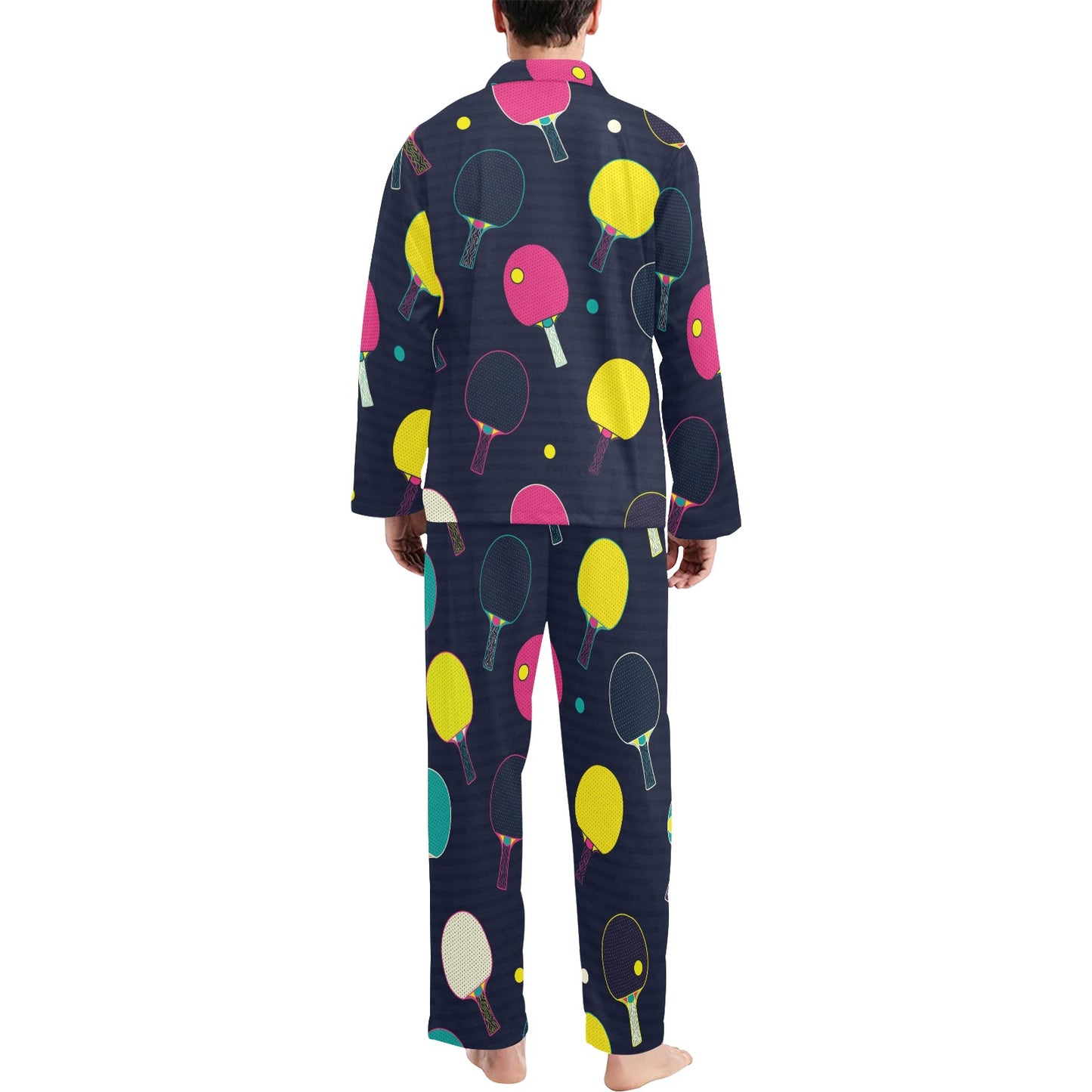 Ping Pong Pattern Print Design A04 Men's Long Pajama Set