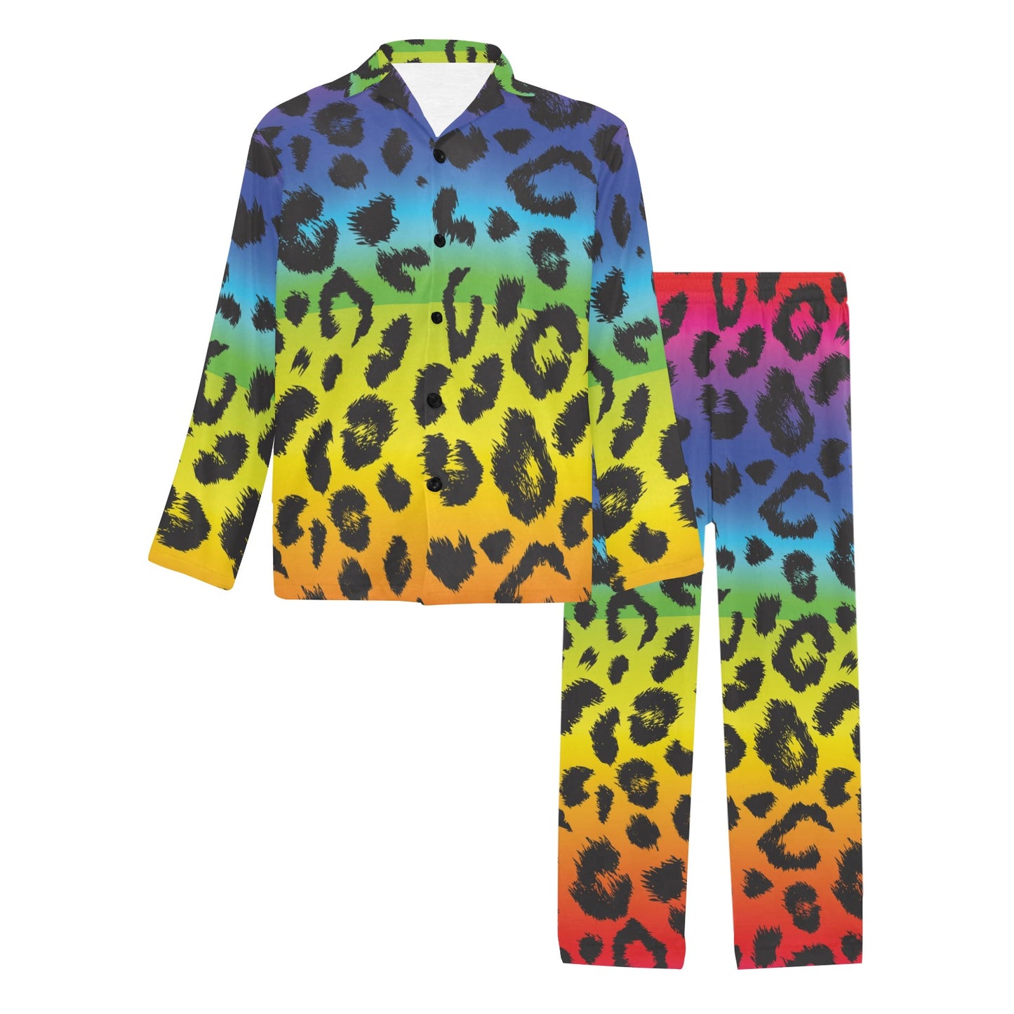 Rainbow Leopard Pattern Print Design A01 Men's Long Pajama Set
