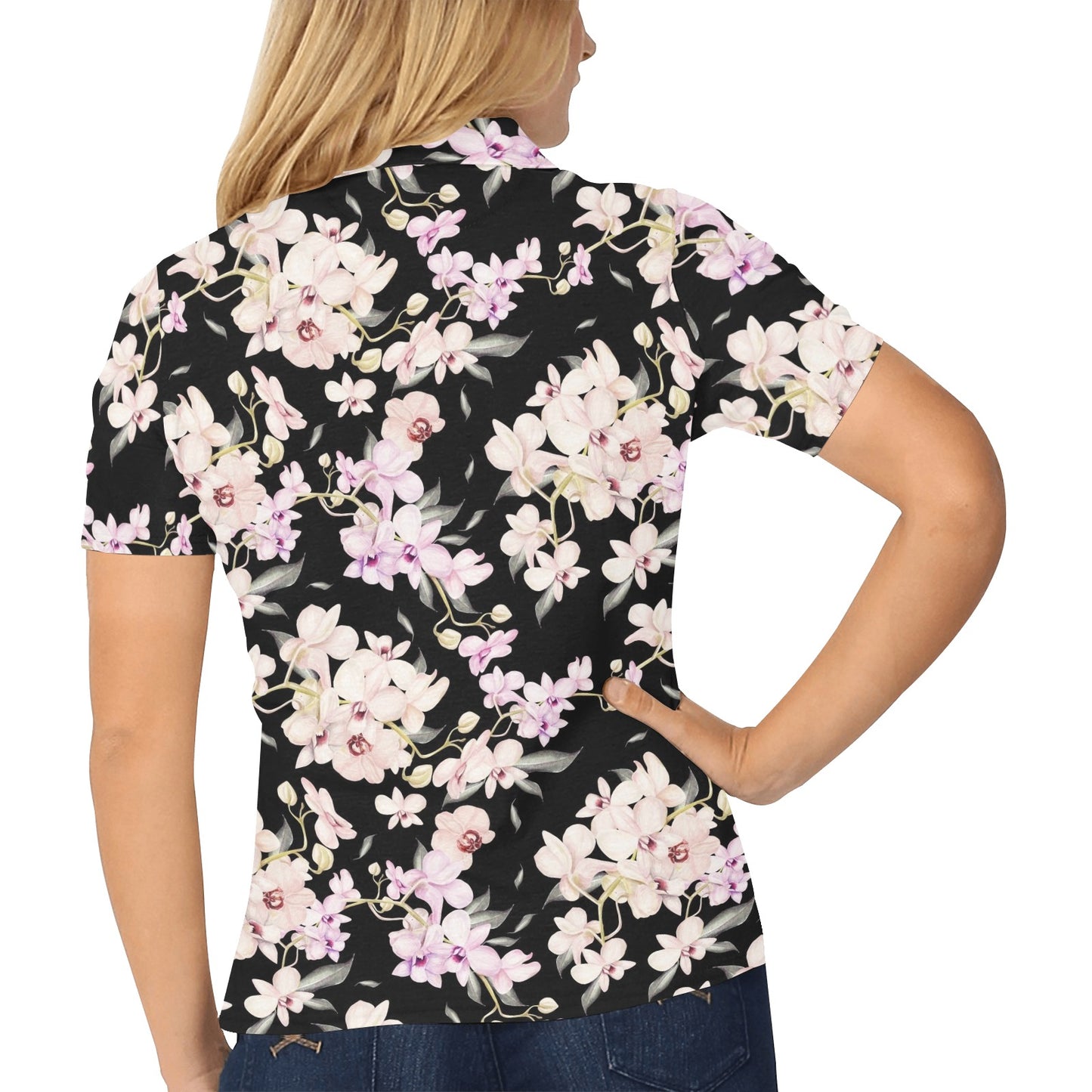 Orchid White Pattern Print Design OR03 Women's Polo Shirt