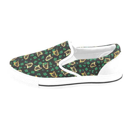 Harp Print Design LKS402 White Slip Ons Canvas Women's Shoes