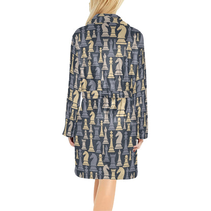 Chess Pattern Print Design 04 Women's Fleece Robe