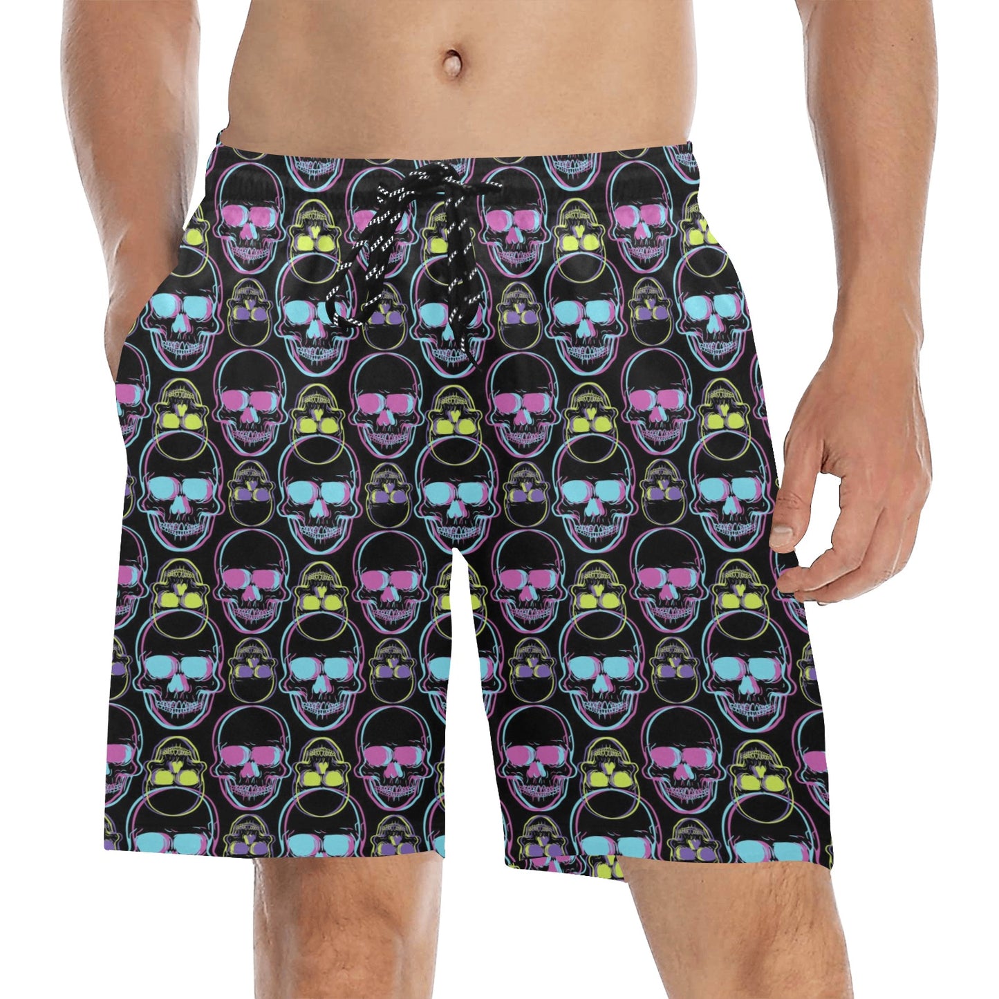 Skull 3D Colorful Print Design LKS309 Men's Swim Trunks Beach Shorts