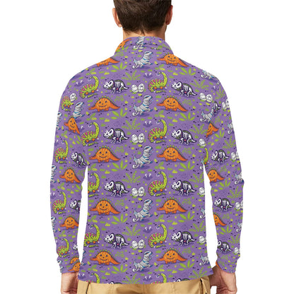 Zombie Dinosaur Print Design LKS302 Long Sleeve Polo Shirt For Men's
