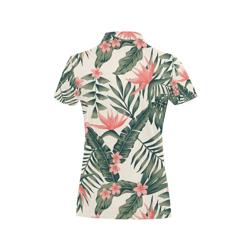 Tropical Flower Palm Leaves Women's Polo Shirt