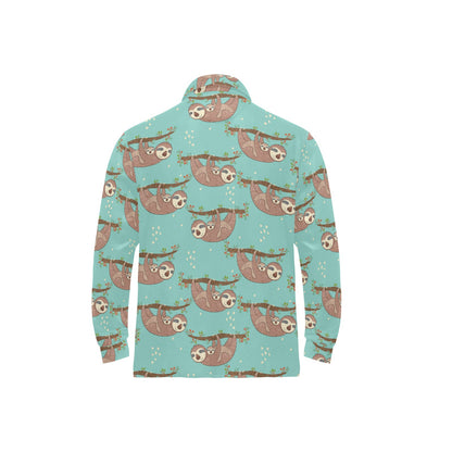 Sloth Print Design LKS302 Long Sleeve Polo Shirt For Men's
