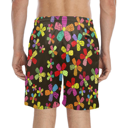 Flower Power Colorful Print Pattern Men's Swim Trunks Beach Shorts