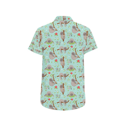 Sloth Print Design LKS305 Men Short Sleeve Button Up Shirt