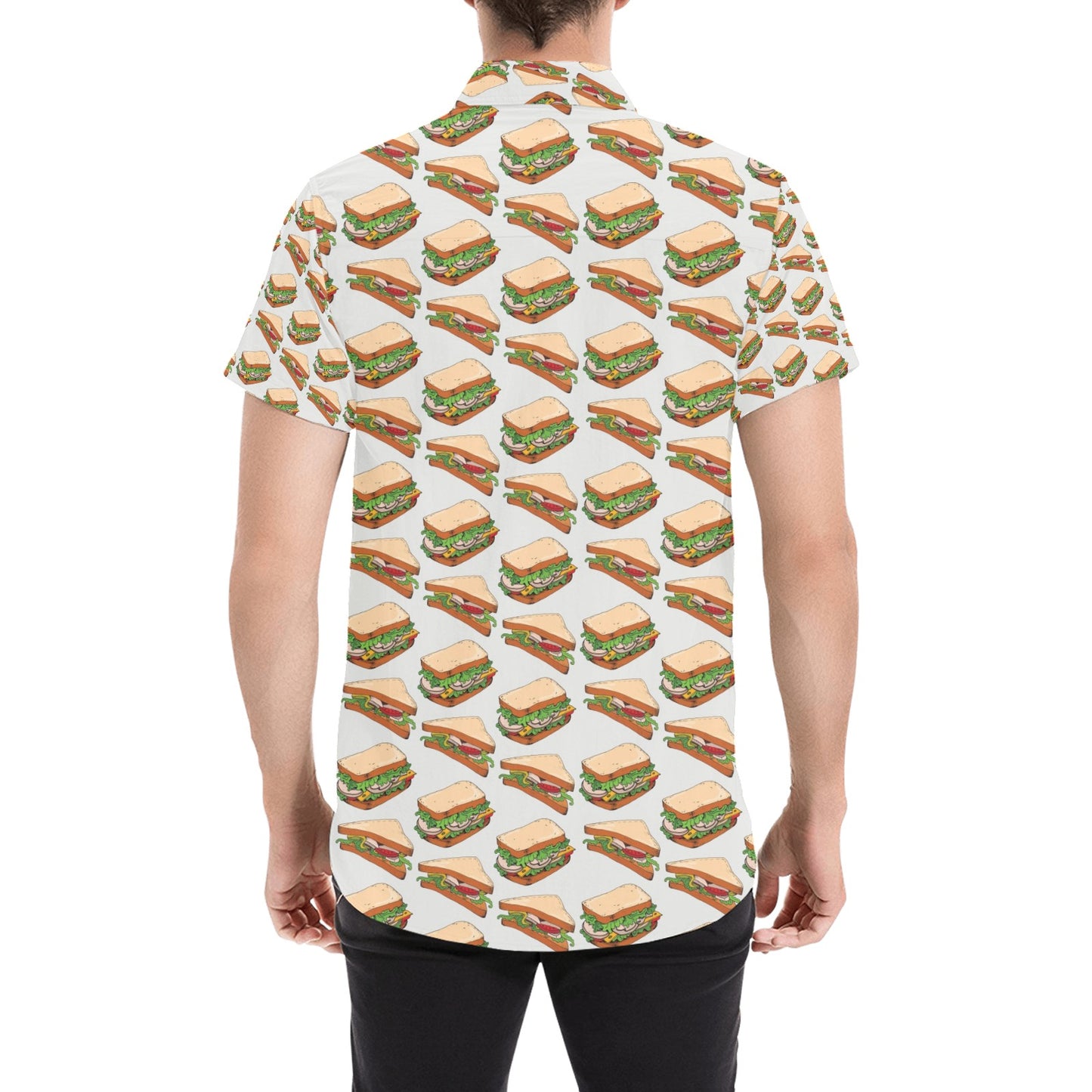 Sandwich Print Design LKS302 Men Short Sleeve Button Up Shirt