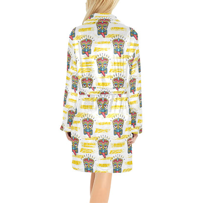 Tiki Smile Mask Print Pattern Women's Fleece Robe
