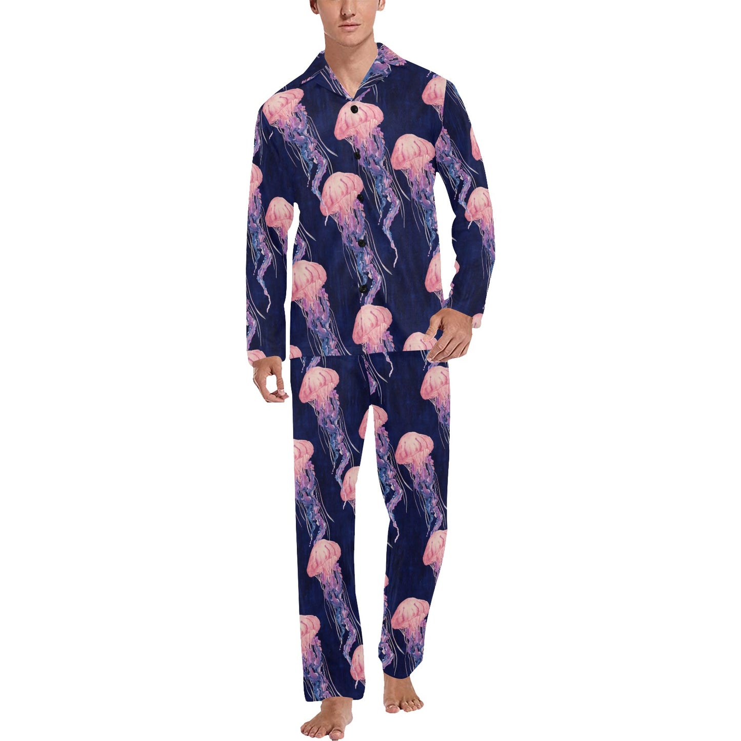 Jellyfish Pattern Print Design 03 Men's Long Pajama Set