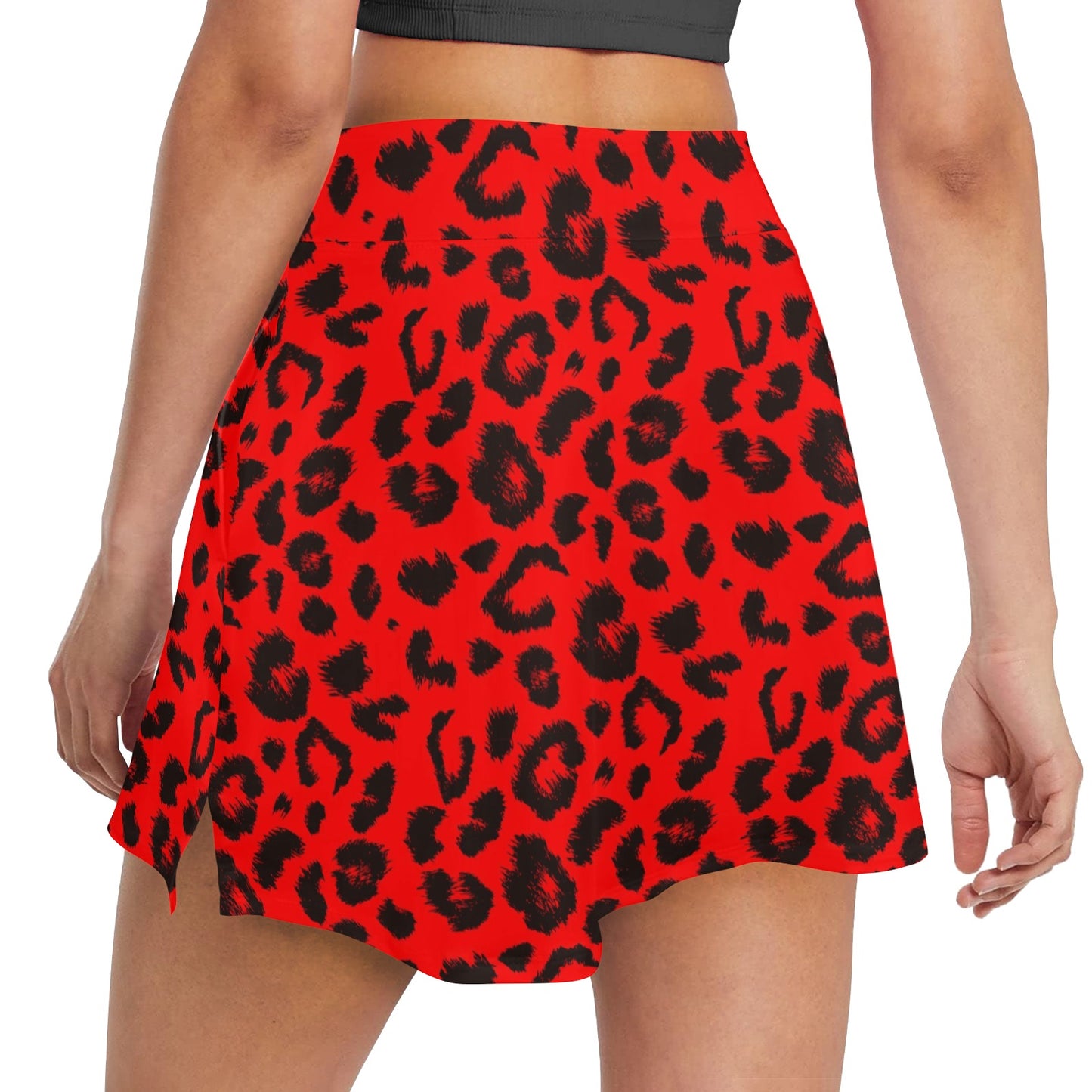 Leopard Red Skin Print Women's Golf Skirt with Pocket
