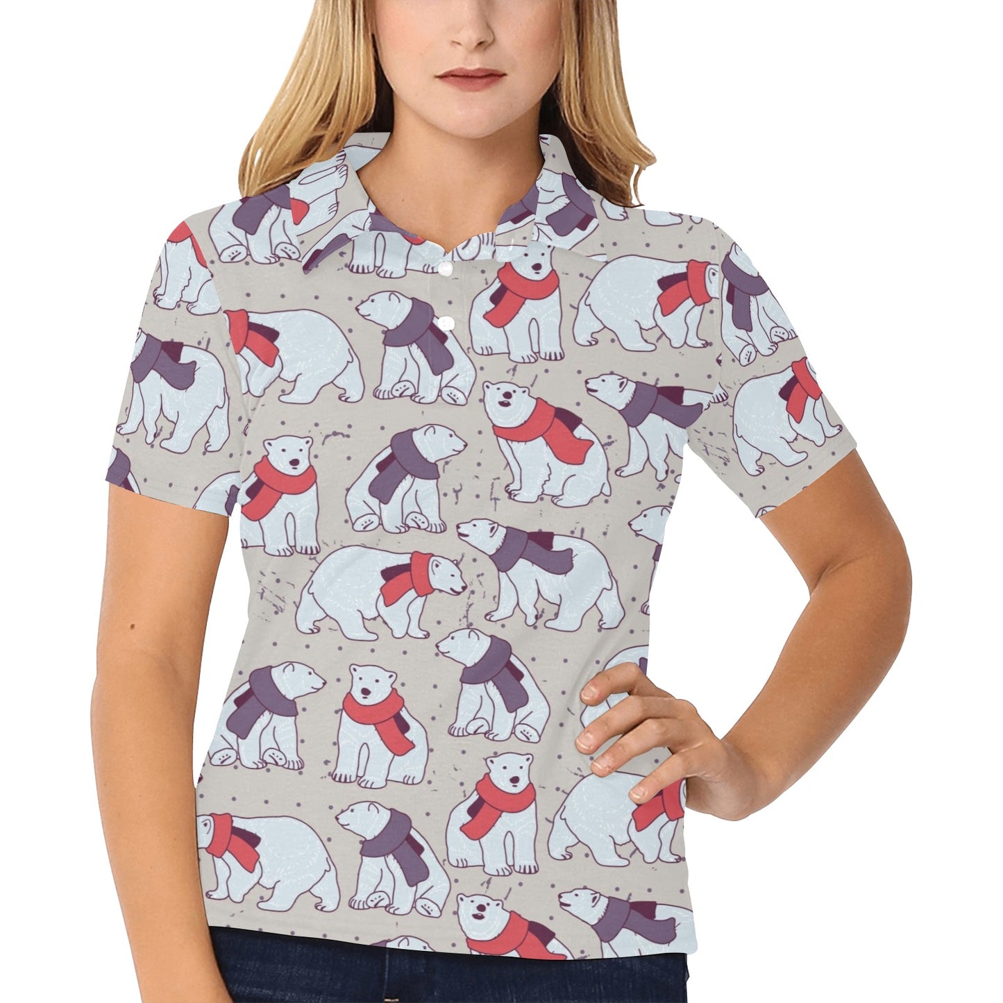 Polar Bear Pattern Print Design PB04 Women's Polo Shirt