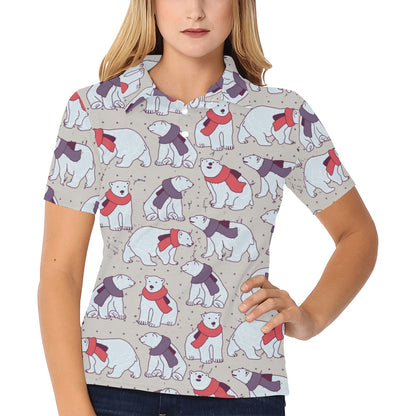 Polar Bear Pattern Print Design PB04 Women's Polo Shirt