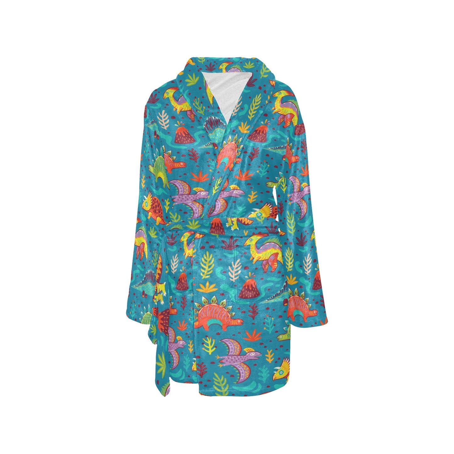 Dinosaur Cartoon Style Women's Fleece Robe